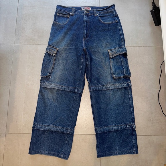 Vintage Americana Blues Convertible Jeans‎ Pants 34x32 Jorts Denim Cargo 10" 90s - Picture 2 of 16